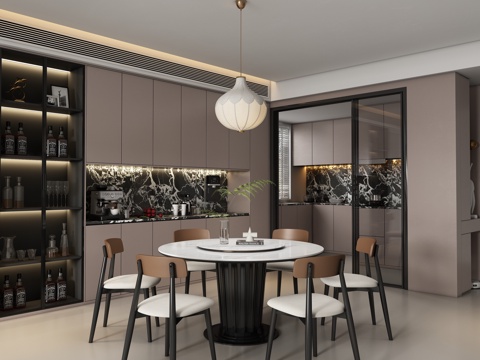  現(xiàn)代餐廳 餐桌椅3d模型 