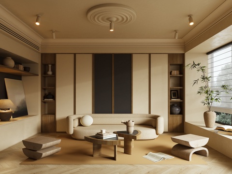 客厅 沙发 茶几 摆件3d模型