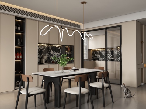  現(xiàn)代餐廳 餐桌椅3d模型 