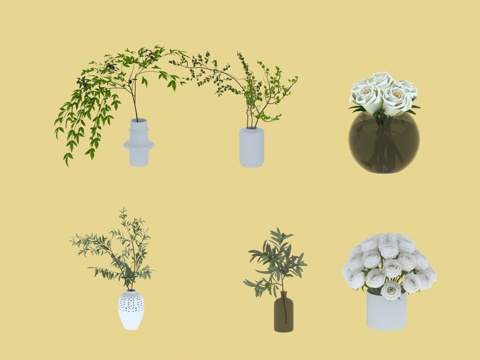  花卉花瓶3d模型 