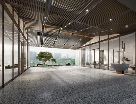  现代中式大堂3d模型 