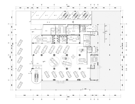  汽車展廳平面布置圖cad施工圖 