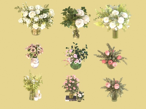  花卉花瓶3d模型 