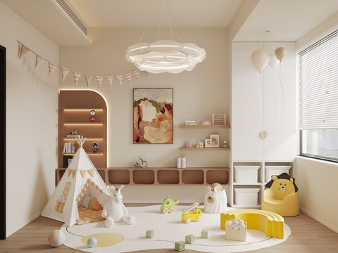  現(xiàn)代兒童娛樂室 毛絨玩具 兒童娛樂器材 兒童玩具房 兒童房3d模型 