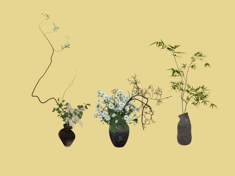  花卉花瓶3d模型 