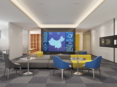  现代办公室休息区 洽谈区3d模型 