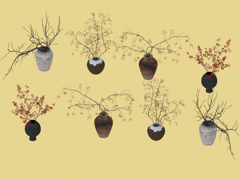  花卉花瓶3d模型 