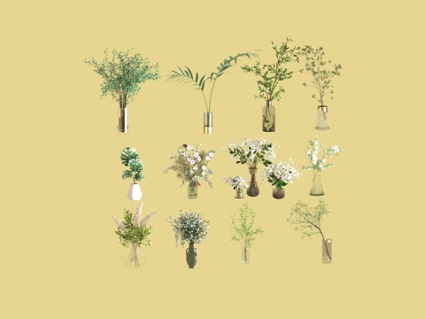  花卉花瓶3d模型 