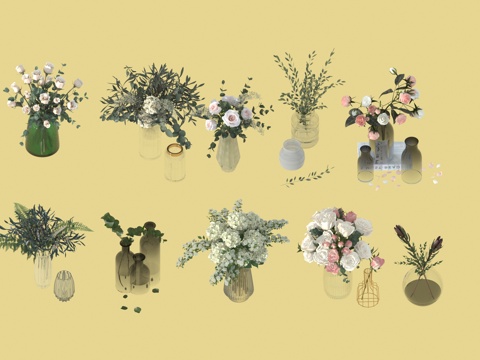  花卉花瓶3d模型 