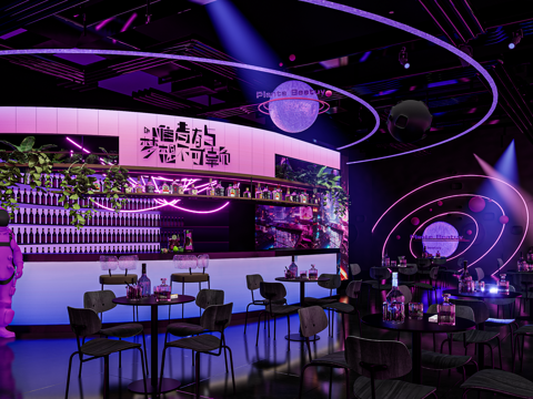  酒吧ktv 网红音乐餐厅 现代极简酒吧台 酒吧清吧su模型 