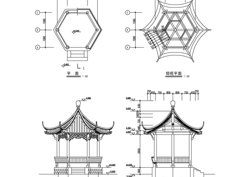  觀景亭建筑圖紙cad施工圖 