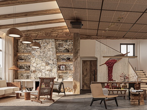  侘寂民宿大堂su模型 