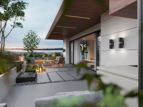  现代意式阳台 生活阳台 休闲阳台 花园阳台 现代花园 休闲桌3d模型 