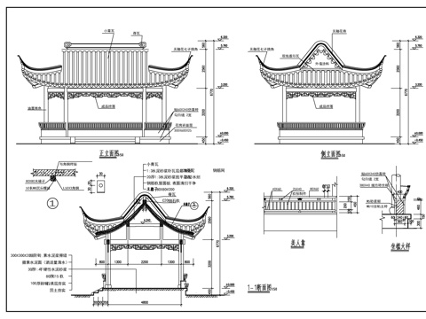  仿古四方亭建筑圖cad施工圖 