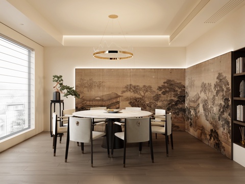  新中式餐廳包廂3d模型 