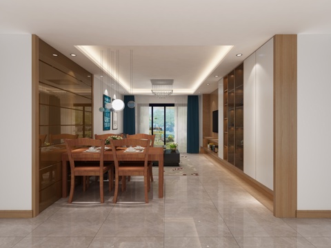  現(xiàn)代北歐混搭客餐廳簡約風(fēng)3d模型 