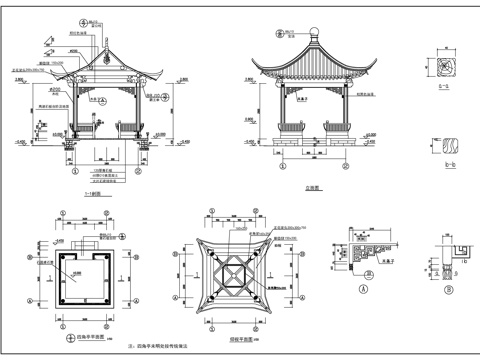  觀景亭建筑施工圖cad施工圖 