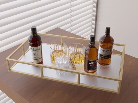  酒水飲料酒瓶酒杯 托盤3d模型 