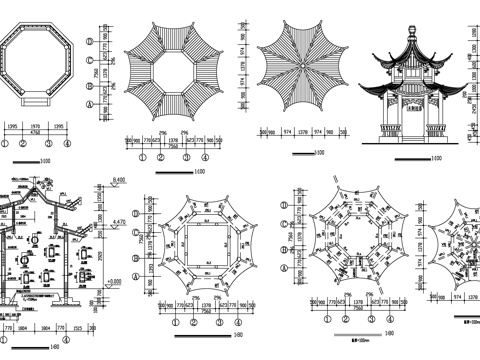  古建亭廊cad施工圖 