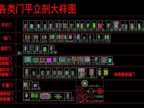  地彈簧玻璃門cad施工圖 