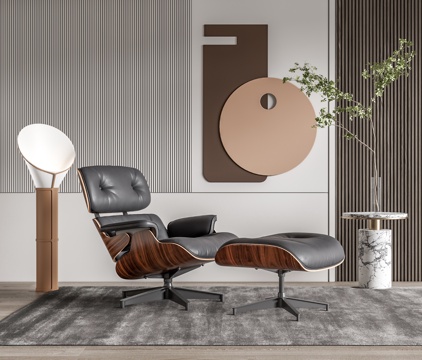  现代休闲椅 伊姆斯躺椅脚踏 墙饰 角几su模型 