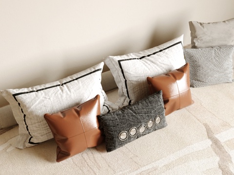  现代意式抱枕 轻奢意式抱枕 沙发抱枕 皮革抱枕 靠枕组合su模型 