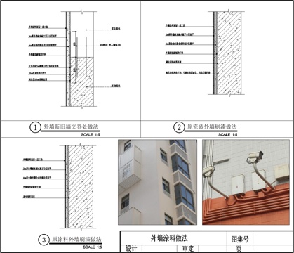  外墻涂料工藝做法、外墻漆施工工藝cad施工圖 