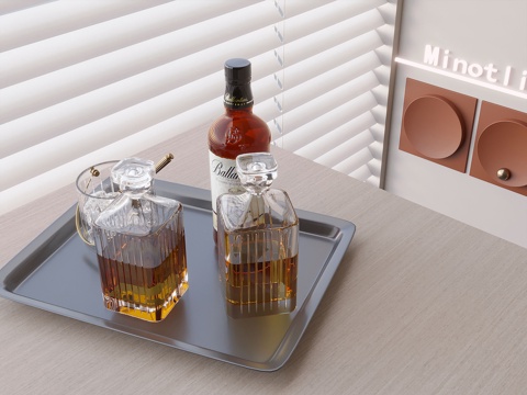  酒水飲料酒瓶酒杯 托盤3d模型 