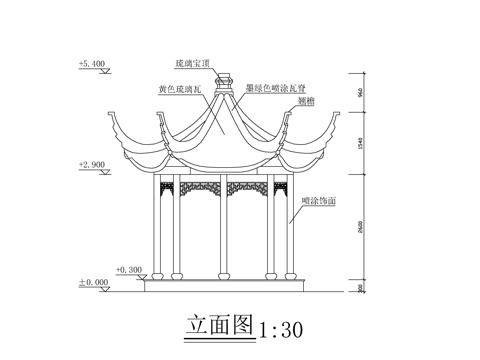  八角亭cad施工圖 