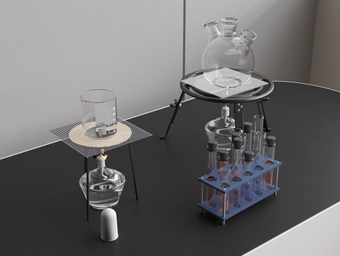  实验器皿 实验量杯 容器杯 燃烧杯 金属支架3d模型 