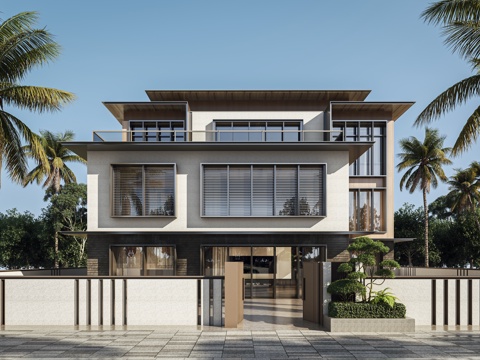  现代别墅建筑3d模型 