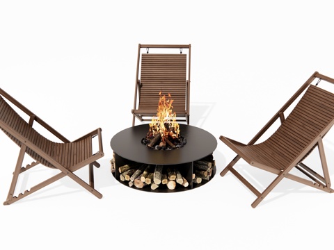  现代户外椅 躺椅 户外桌椅 火炉 折叠椅su模型 