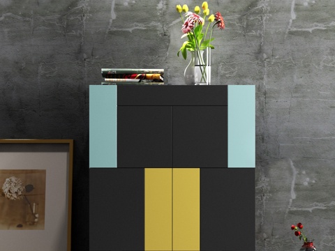  现代简约黑色镶边展示柜3d模型下载 客厅装饰家具 插花艺术陈列柜 