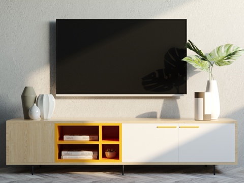  北欧现代电视柜装饰组合3d模型下载 客厅简约摆件 温馨家居储物设计 