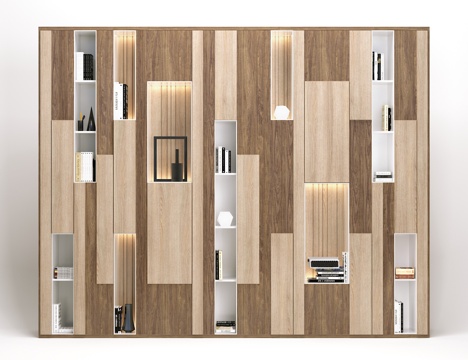  现代简约书架陈列柜3d模型下载 装饰隔断柜 浅木色与白色组合家居设计 