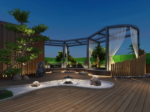  新中式露台温泉3d模型 