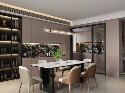  現(xiàn)代餐廳餐桌椅3d模型 
