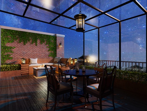  别墅露台休闲区3d模型 