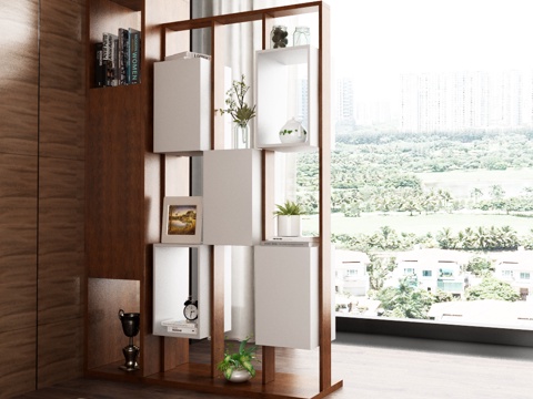  现代木制书架装饰柜3d模型下载 自然宁静家居饰品 玄关地毯设计 