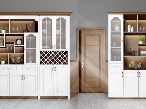  北欧现代酒柜家居厨房餐厅储物装饰玻璃门橱柜设计3d模型下载 