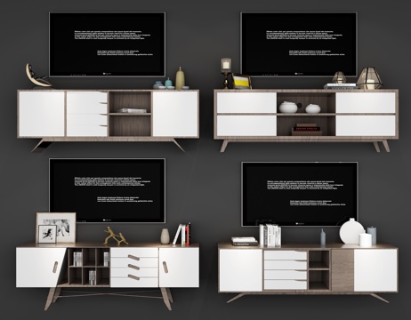  现代北欧风格客厅电视柜组合3d模型下载 木质金属装饰家具设计 家居装饰 