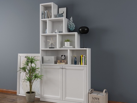  现代白色阶梯装饰柜3d模型下载 简约客厅书房收纳储物架 层叠式书架 