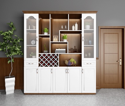  现代北欧风格酒柜3d模型下载 玻璃门展示柜 带储物柜多功能家居装饰 