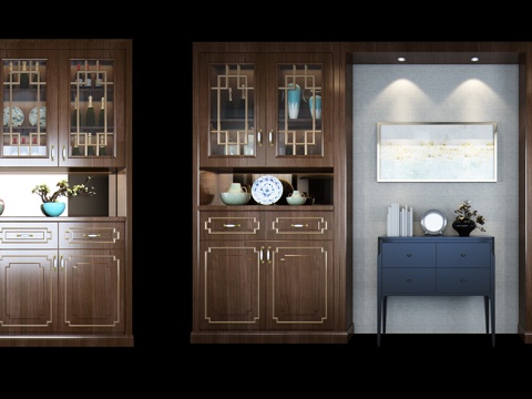  新中式酒柜组合3d模型下载 带花瓶装饰中式客厅家具现代设计 