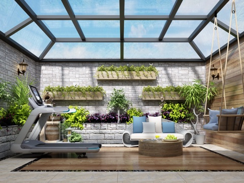  现代阳光房休息室 吊椅 阳台3d模型 