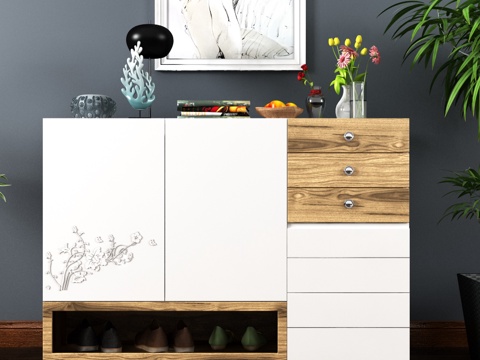  现代简约鞋柜装饰画储物柜3d模型下载 北欧风格家居饰品摆件 自然舒适设计 