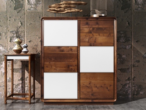  新中式实木边柜陶瓷摆件现代简约家居饰品3d模型下载 