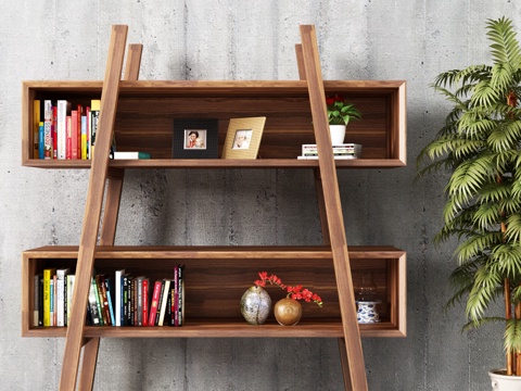  北欧简约书架装饰架3d模型下载 现代家居绿植饰品多层展示架设计 