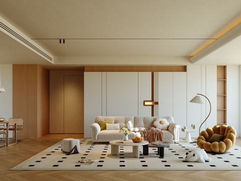  現(xiàn)代原木風(fēng)客餐廳3d模型 