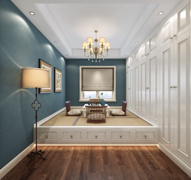  美式榻榻米休息室3d模型 